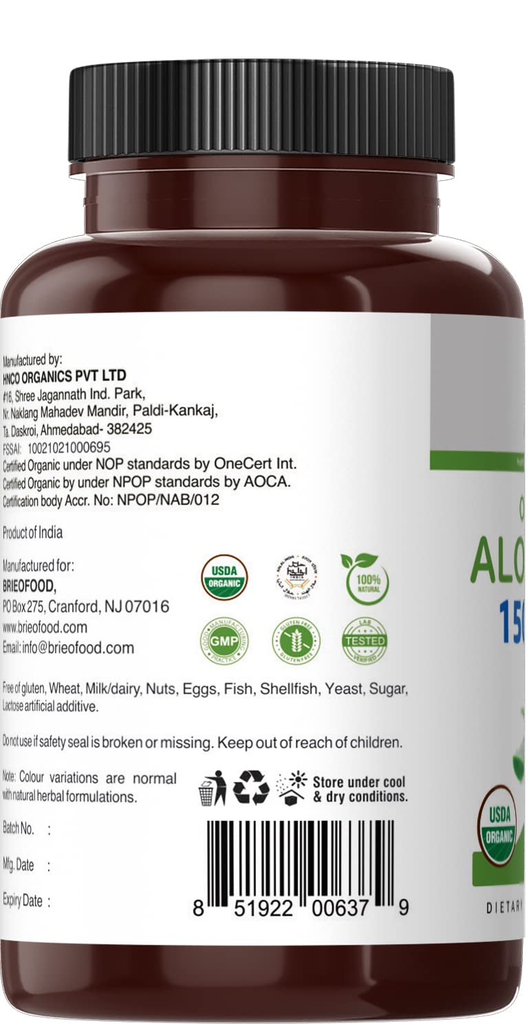 Brieofood Organic Aloe Vera 1500mg 90 Tablets