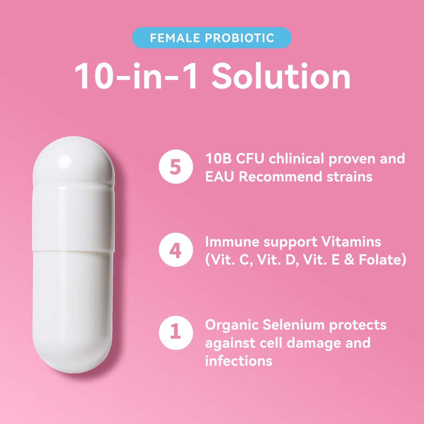 Vevoec Gynable Vaginal Probiotic for Women - Female Probiotic for pH Balance, Upgraded to 10 Billion CFU Probiotics Odor Control, Yeast Balance, Promote Healthy Vaginal Flora & Feminine Health, Capsules, 30 Count