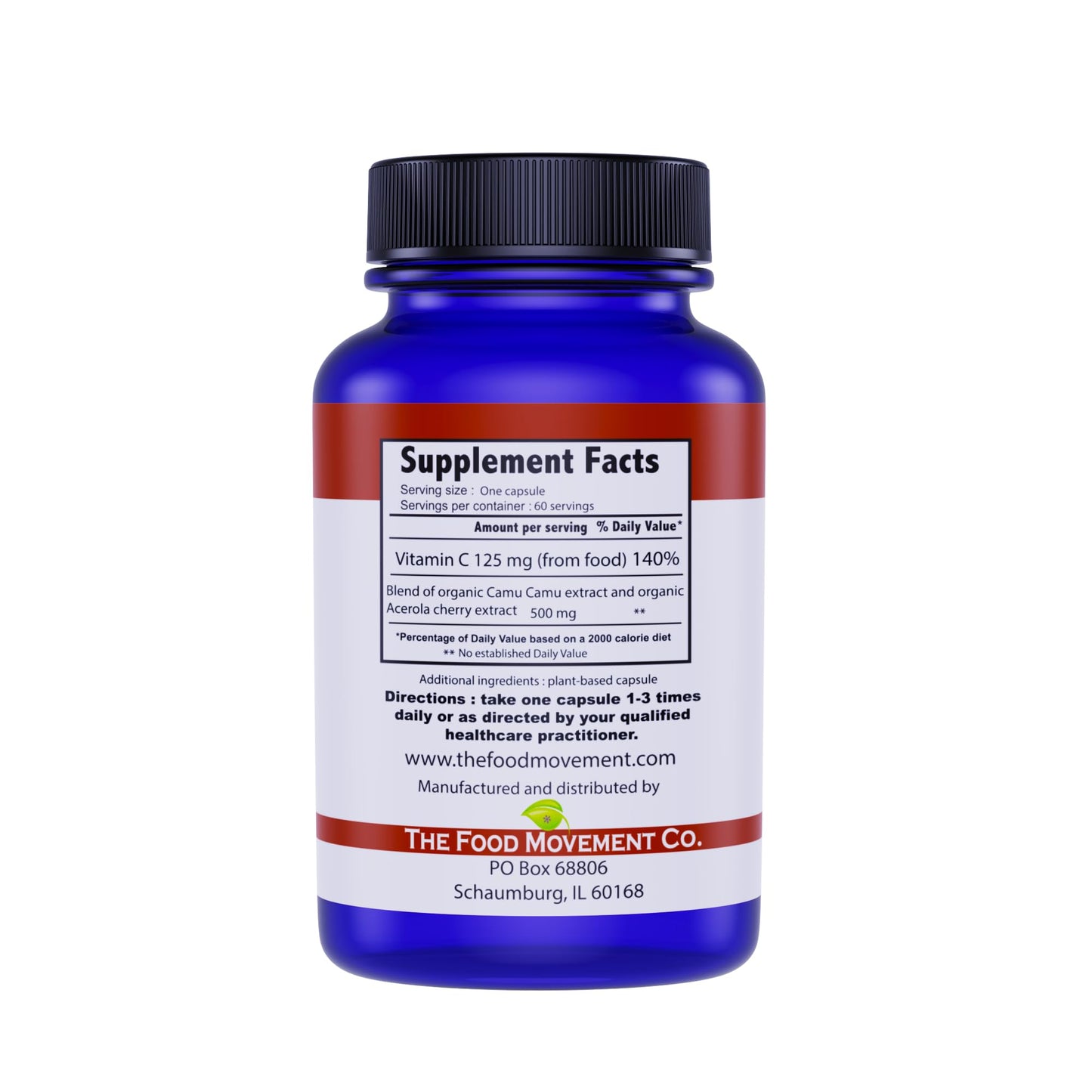The Food Movement Co. 100% Plant-Based Vitamin C Capsules, 60 Count