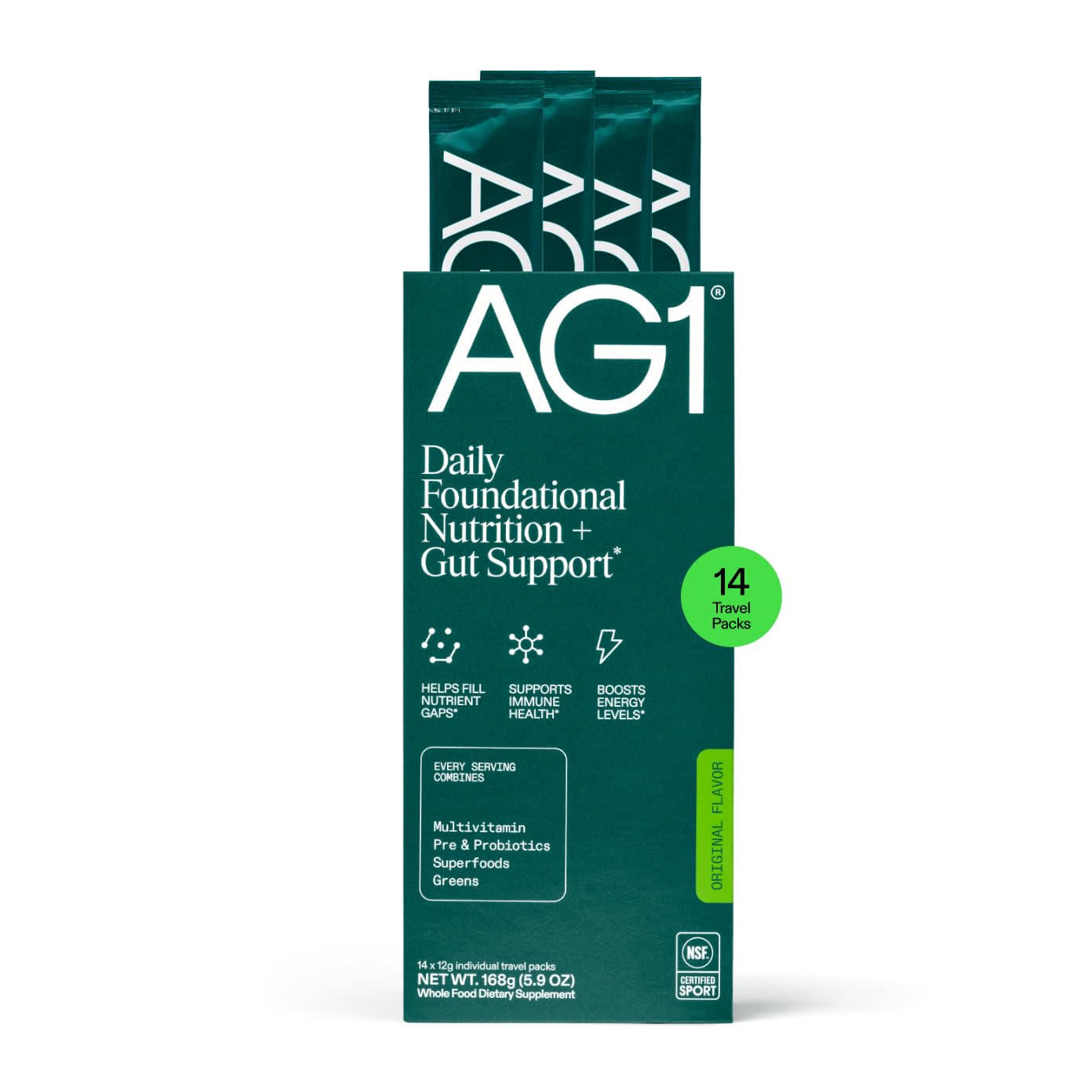 AG1 Athletic Greens Superfood and Probiotic Powder, Travel Pack 14 Count
