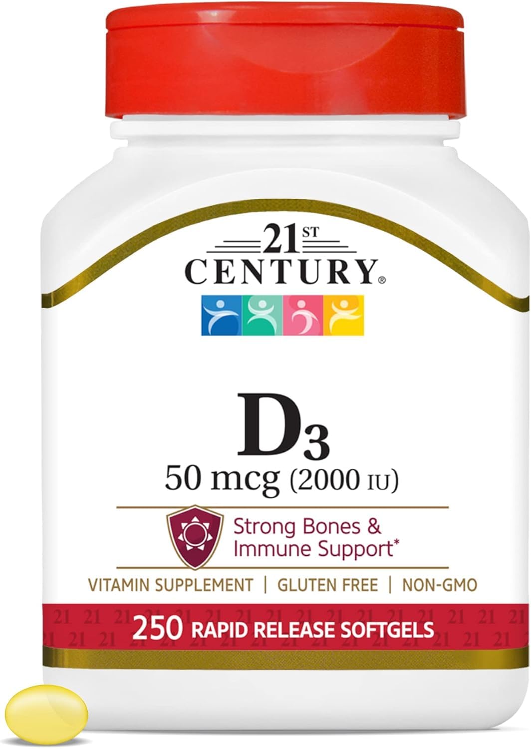 21st Century Vitamin D3 2000 IU Softgels, 250 Count