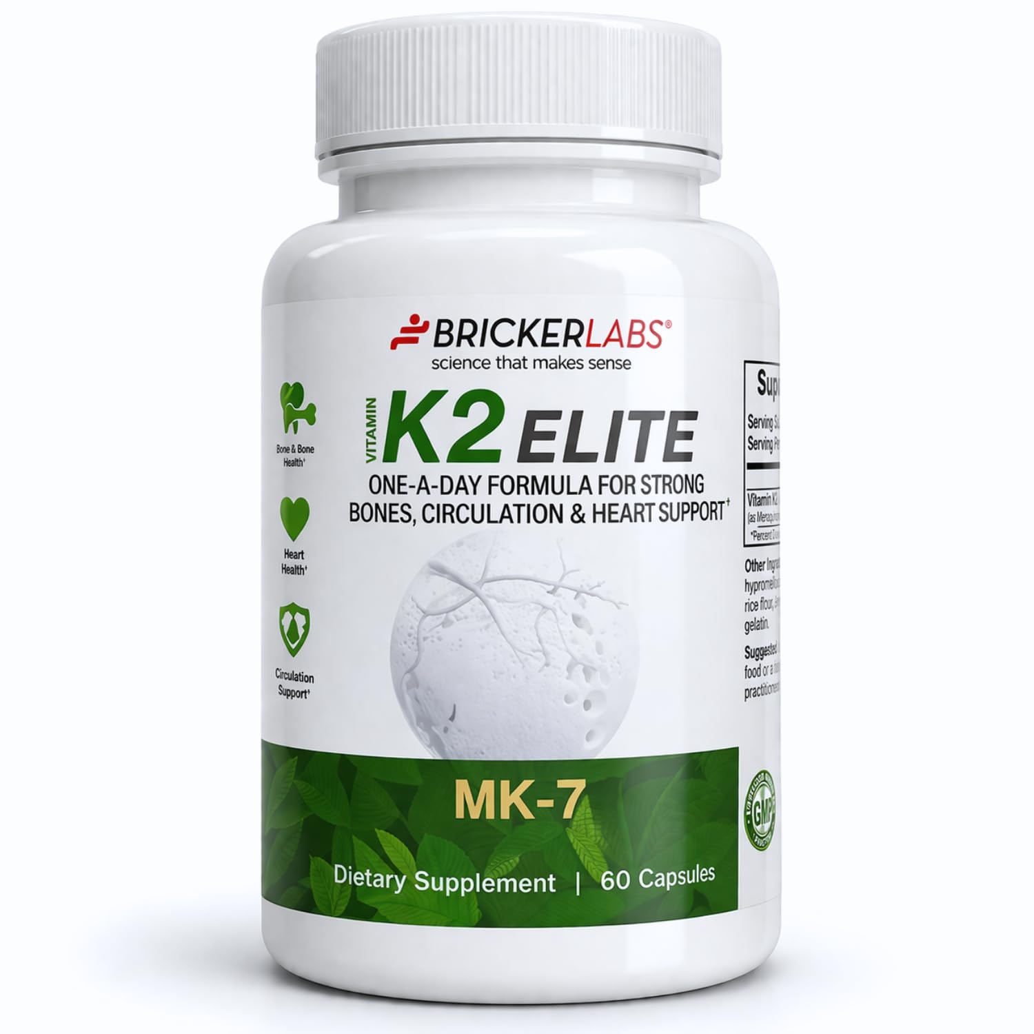 Bricker Labs K2 Elite Vitamin K2 MK-7 Supplement 160mcg per Capsule, 60 Capsules