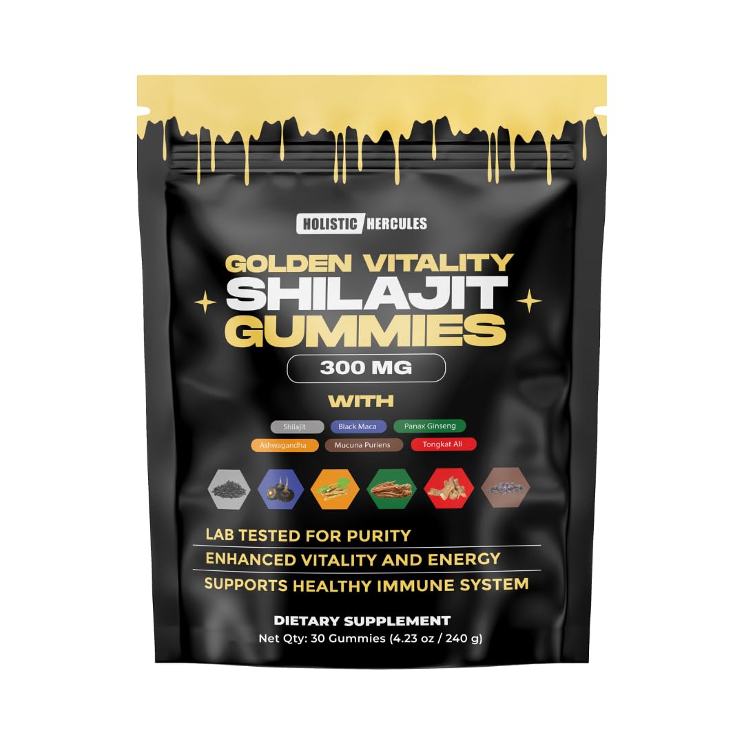 Holistic Hercules Himalayan Gold Shilajit Gummies with Ashwagandha, Black Maca, Tongkat Ali, Panax Ginseng, Mucuna, 30 Gummies