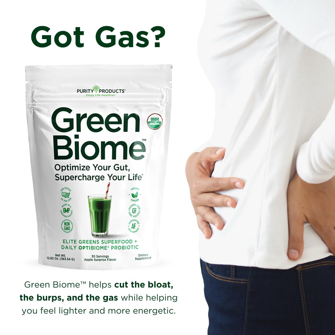 Purity Products Green Biome Elite Organic Greens Superfood + Daily OptiBiome Probiotic, Powder, 12.82 Ounce