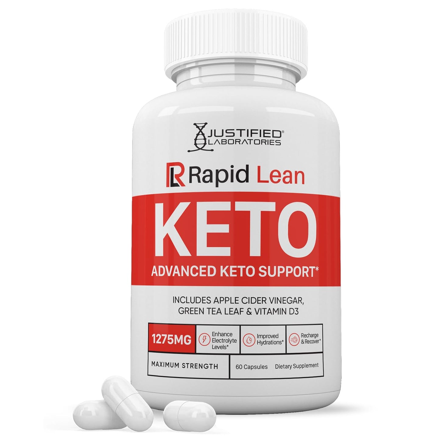 Justified Laboratories Rapid Lean Keto ACV Pills 1275MG Keto Support Blend Capsule 60 Count