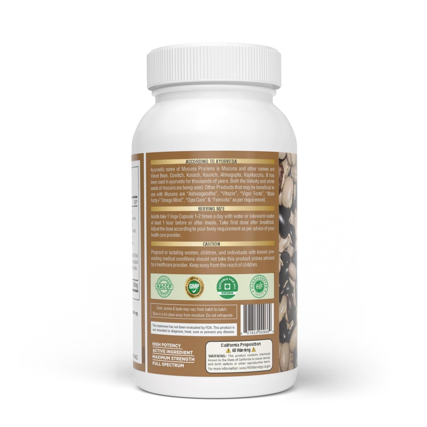 Herbsforever Mucuna Pruriens (Velvet Bean) - Extra Strength (15:1) Extract, Equiv. to 4990mg Seed Powder Per Serving - Brain & Nervous Health, Body Mass Muscles (Natural 30% L-Dapa) Capsules 60