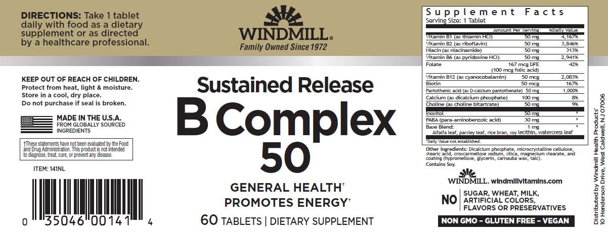 Windmill B-Complex Sustained Release Tablets 60 Tablets