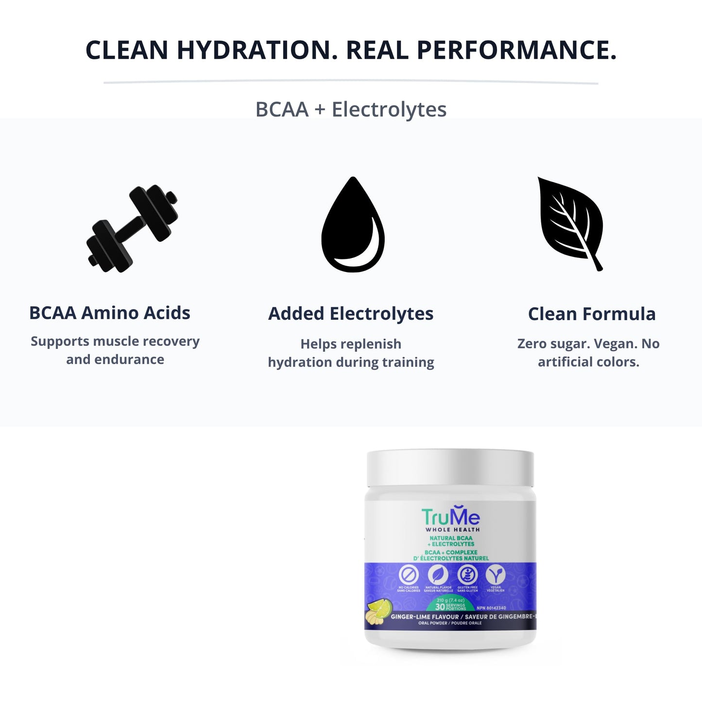 TruMe Whole Health Informed Sport Certified BCAA Ginger Lime Powder, 8 Servings