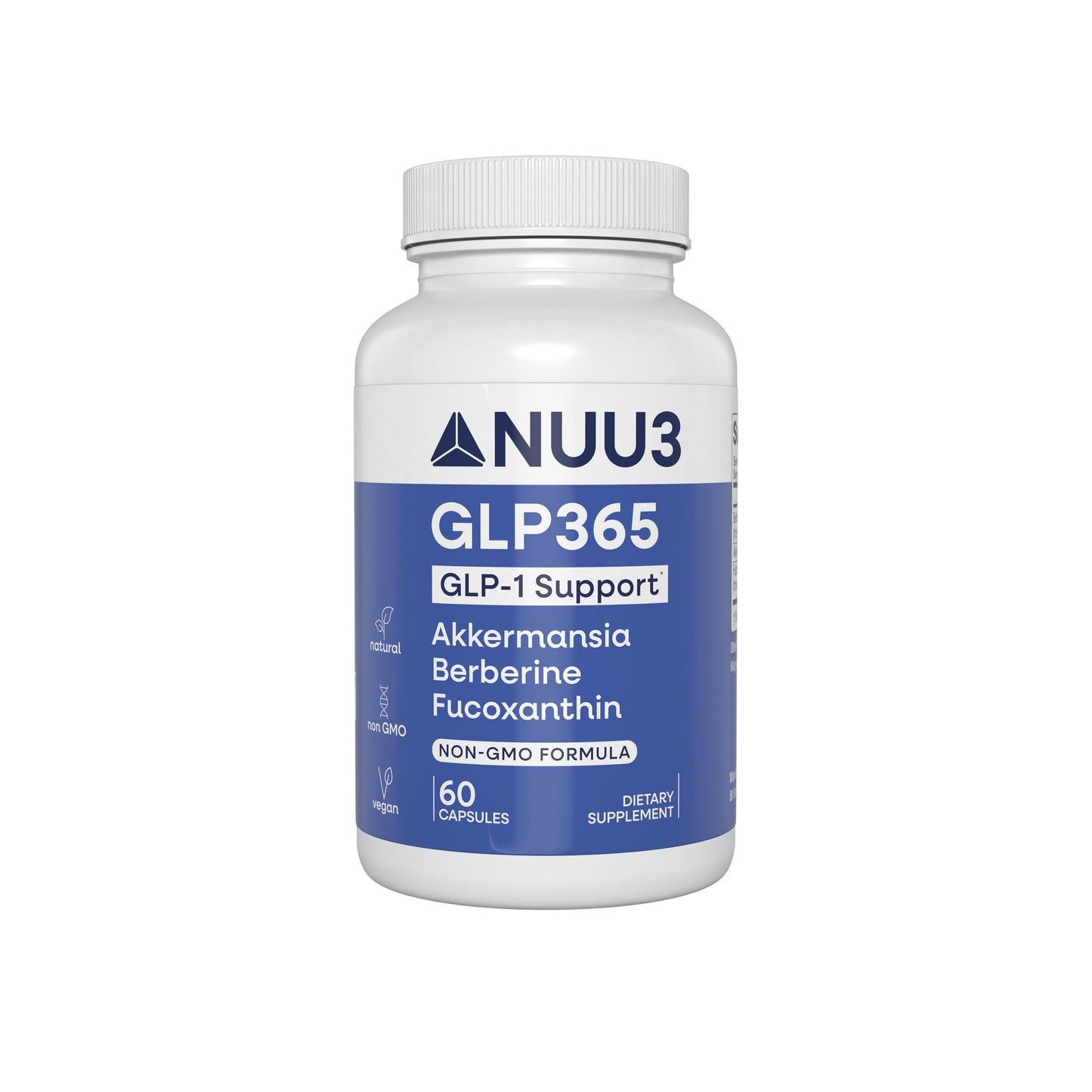 NUU3 GLP365 Natural GLP-1 Support Supplement with Berberine, Fucoxanthin, Akkermansia for Appetite, Blood Health & Cravings Control – Non-GMO, Keto Friendly, 60 Capsules