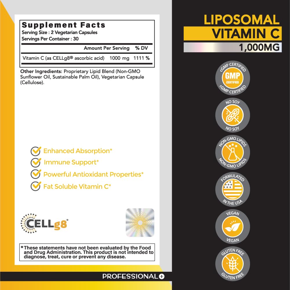 Omvi Liposomal Vitamin C 85% 1000mg per Serving, 60 Capsules