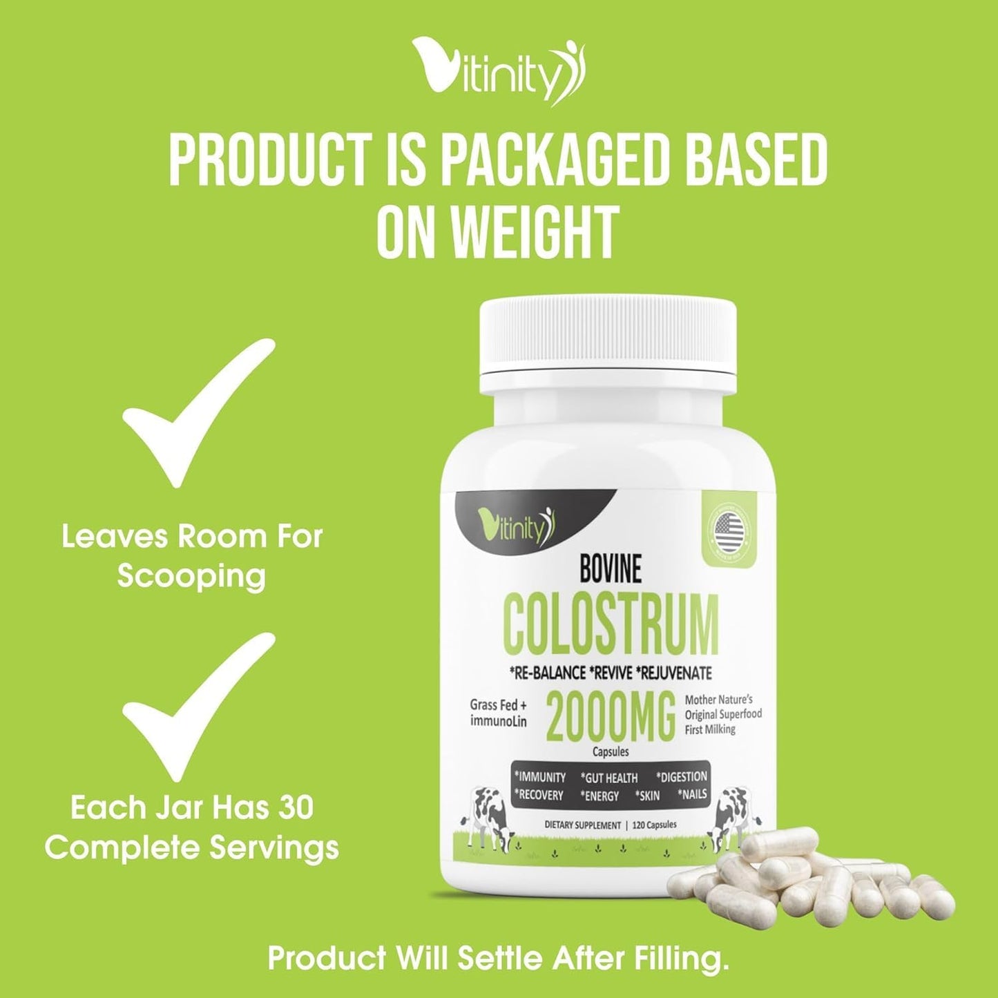 VITINITY Grass Fed Bovine Colostrum Capsules 120 Capsules