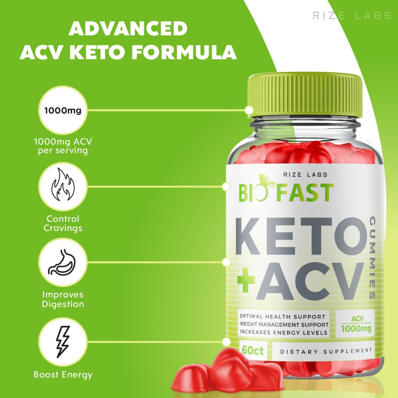 rize labs Biofast Keto ACV Gummies Gummy 60 Count