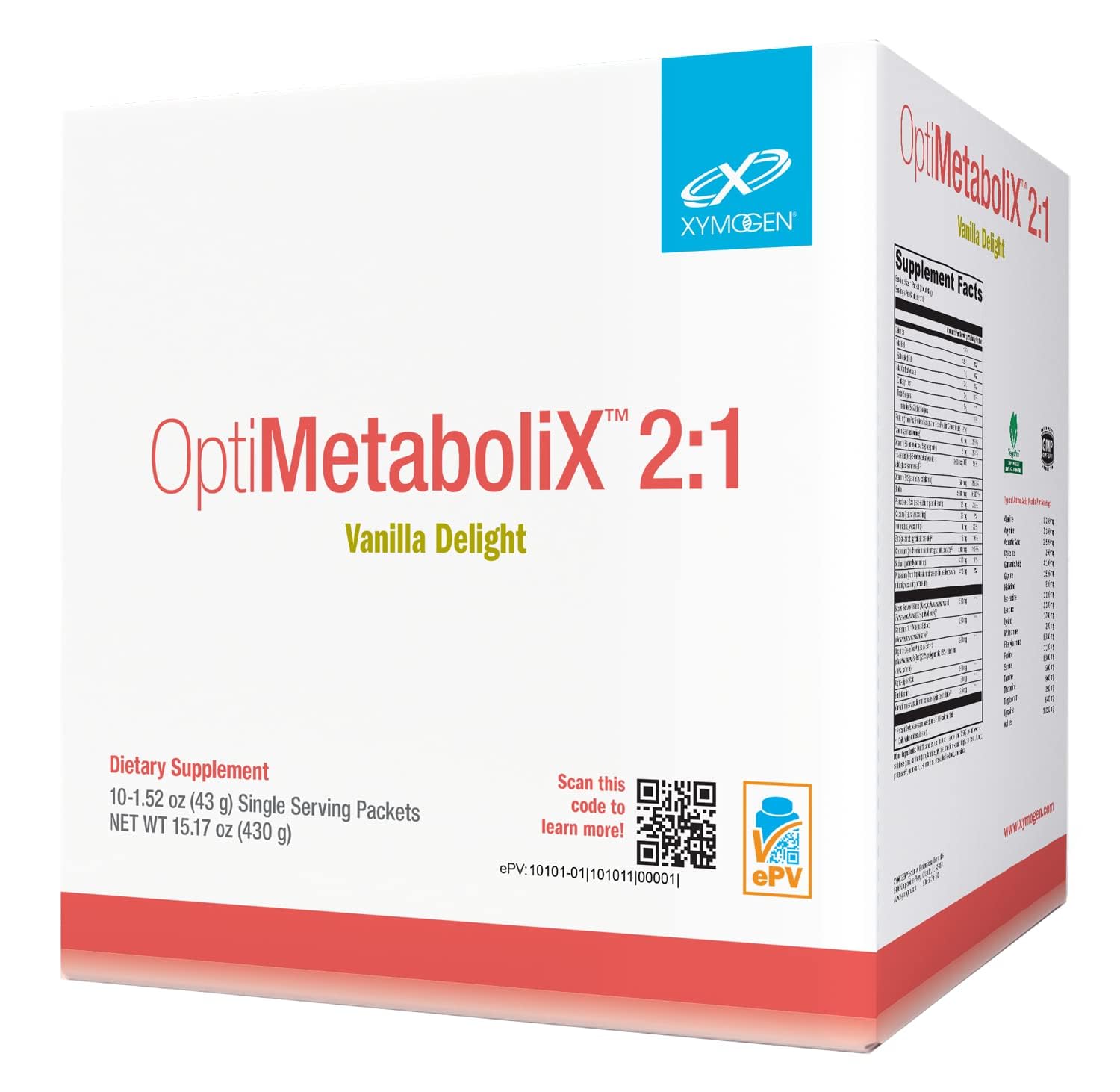XYMOGEN OptiMetaboliX 2:1 Plant-Based Protein & Polyphenol Powder for Metabolic Support, Vanilla Delight Flavor, 10 Servings