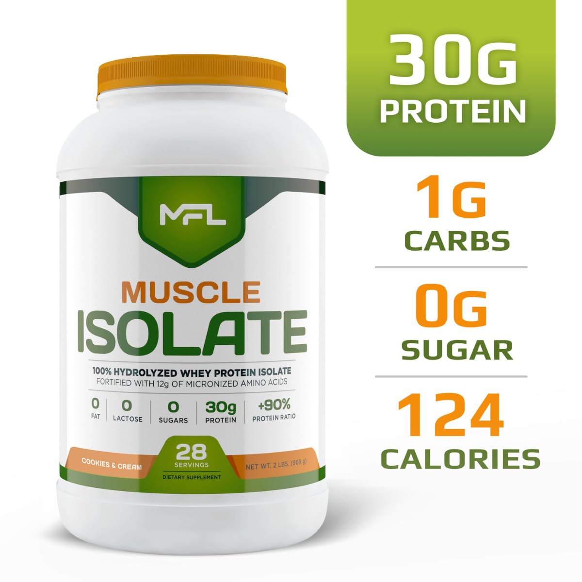 Muscle Food Labs 100% Isolate Protein Powder 32 Servings Cookies & Cream