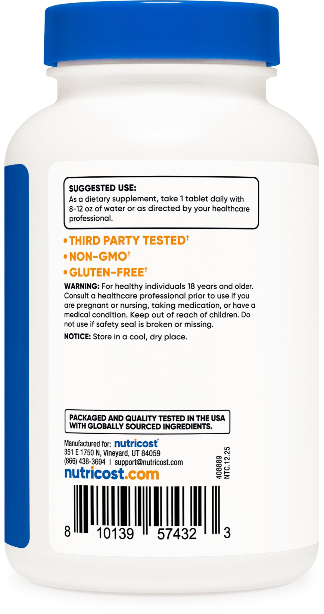Nutricost N-Acetyl L-Cysteine (NAC) 1000 mg Tablets, 120 Count