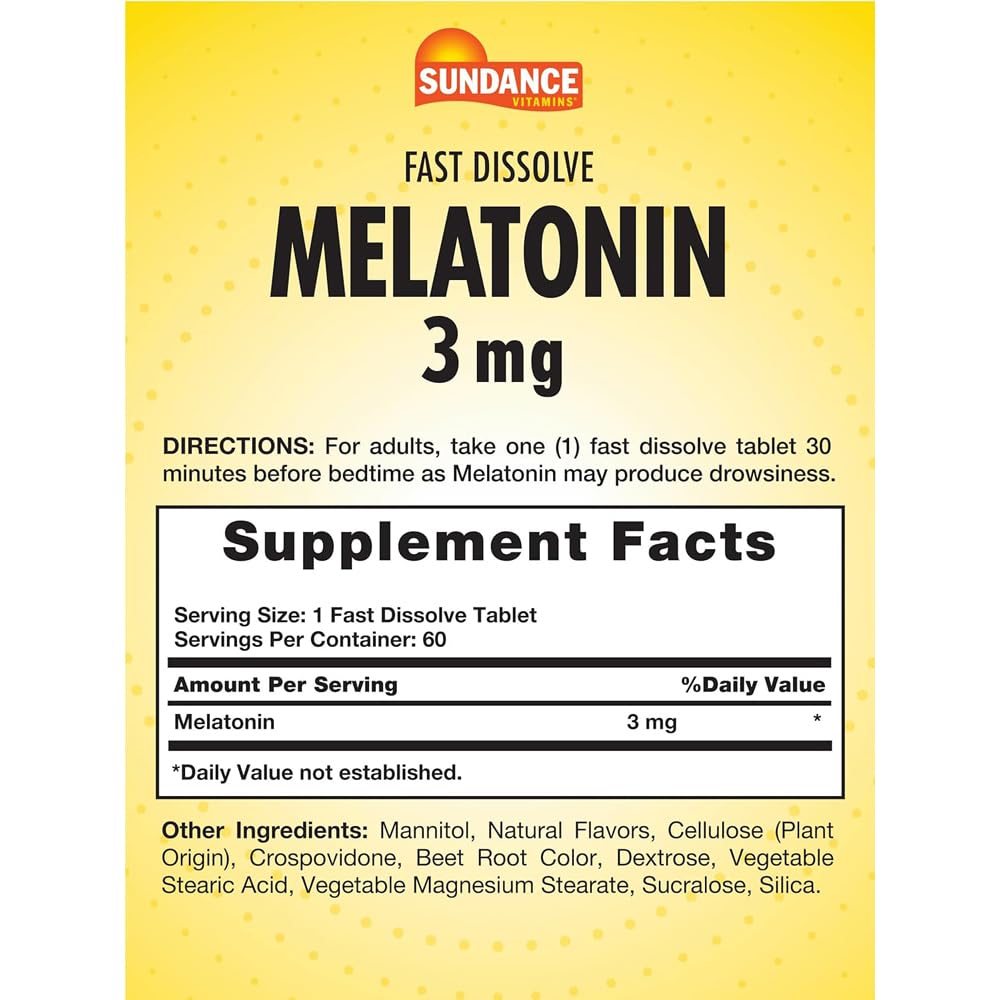 Sundance Melatonin 3 mg Natural Berry Flavor, 60 Tablets