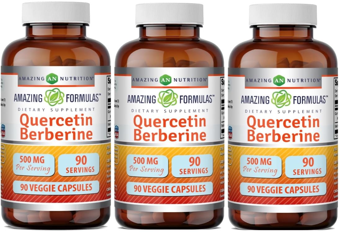Amazing Nutrition Quercetin Berberine Capsule, 250 mg Berberine and 250 mg Quercetin, 270 Count