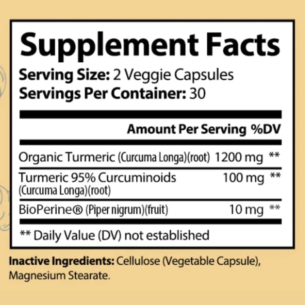 Vita Organics Turmeric Curcumin 1300mg, 60 Capsules