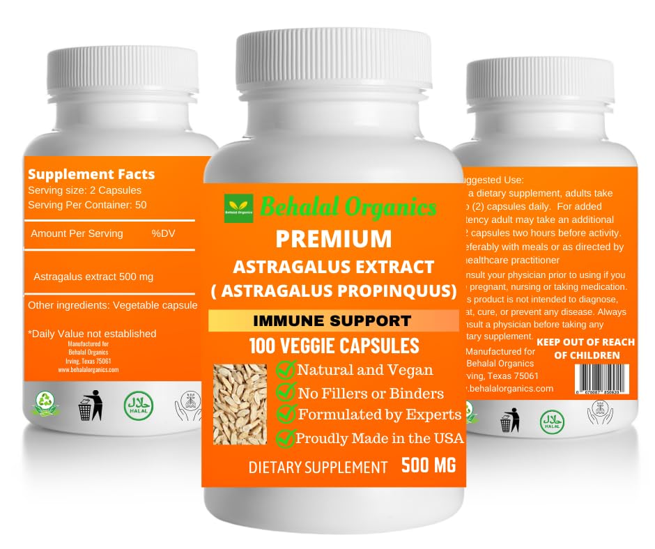 Behalal Organics Astragalus Extract Quick Release Capsule 100 Count