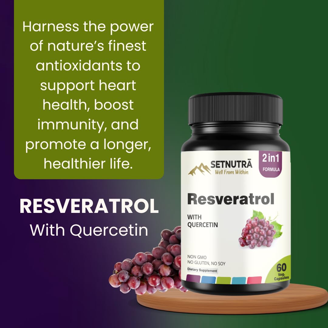 SETNUTRA Well From Within Resveratrol 800Mg with Quercetin 100Mg 2 in 1 Antioxidant Supplement for Heart Health Immune Support & Healthy Aging 60 Veg Capsules