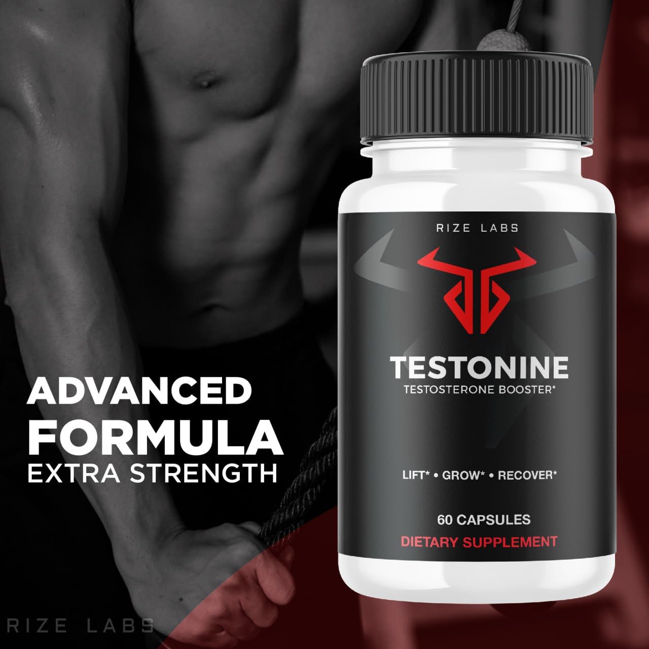 Rize Labs Testonine Male Supplement Capsules, 60 Count