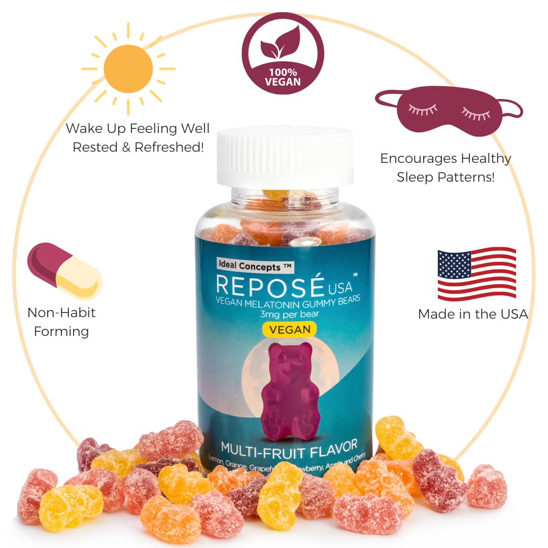 IDEAL CONCEPTS Reposé Goodnight Vegan Melatonin Gummies 3mg Per Bear, 60 Gummy Bears