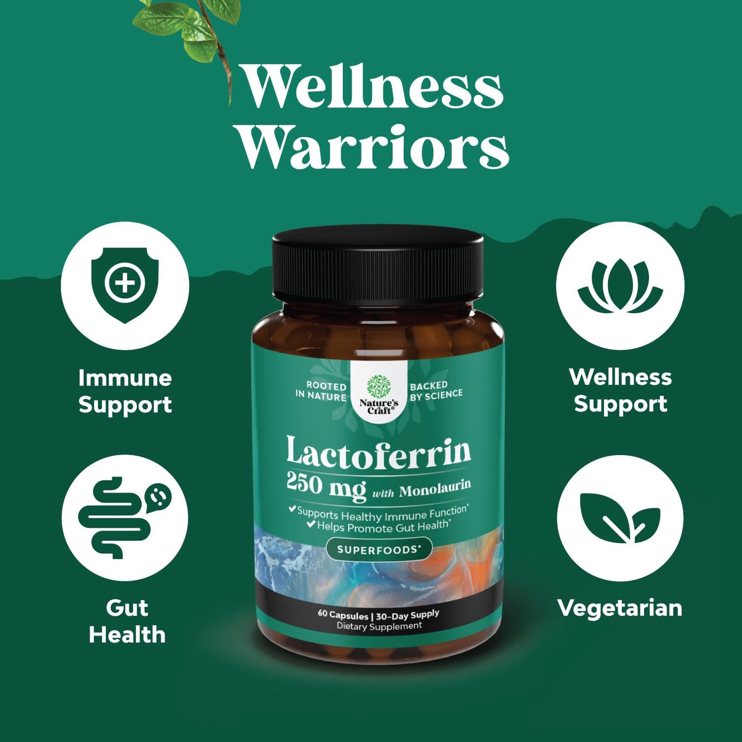 Natures Craft Lactoferrin & Monolaurin Capsule Supplement, 60 Count