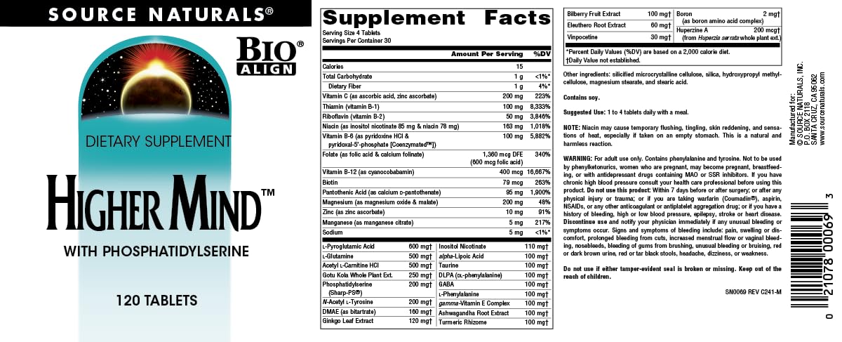 Source Naturals Higher Mind with Phosphatidylserine 120 Tablets