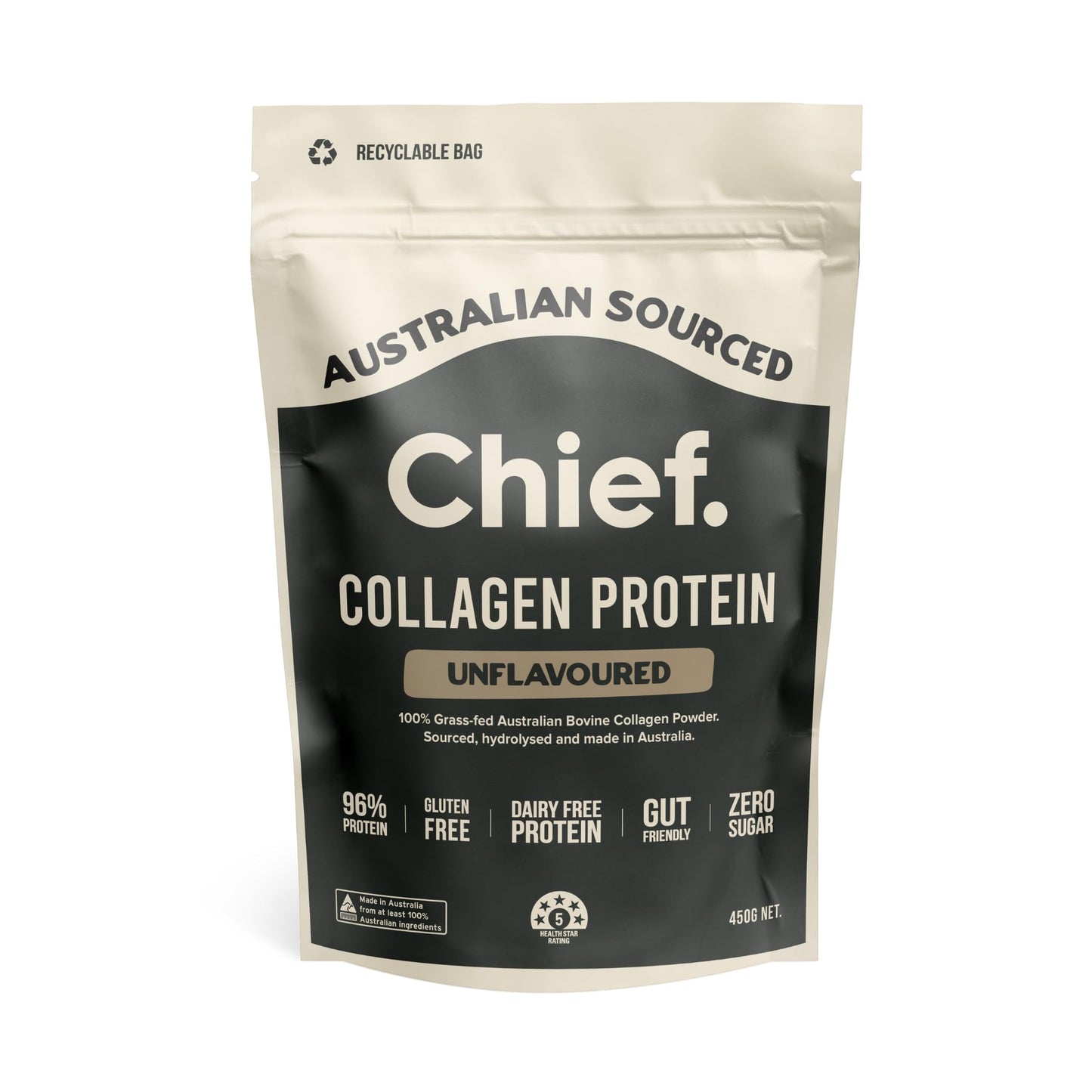 Chief Collagen Protein Powder, Unflavoured, 100% Organic Grass-Fed Aussie Beef, Dairy Free & No Sugar, 16 oz