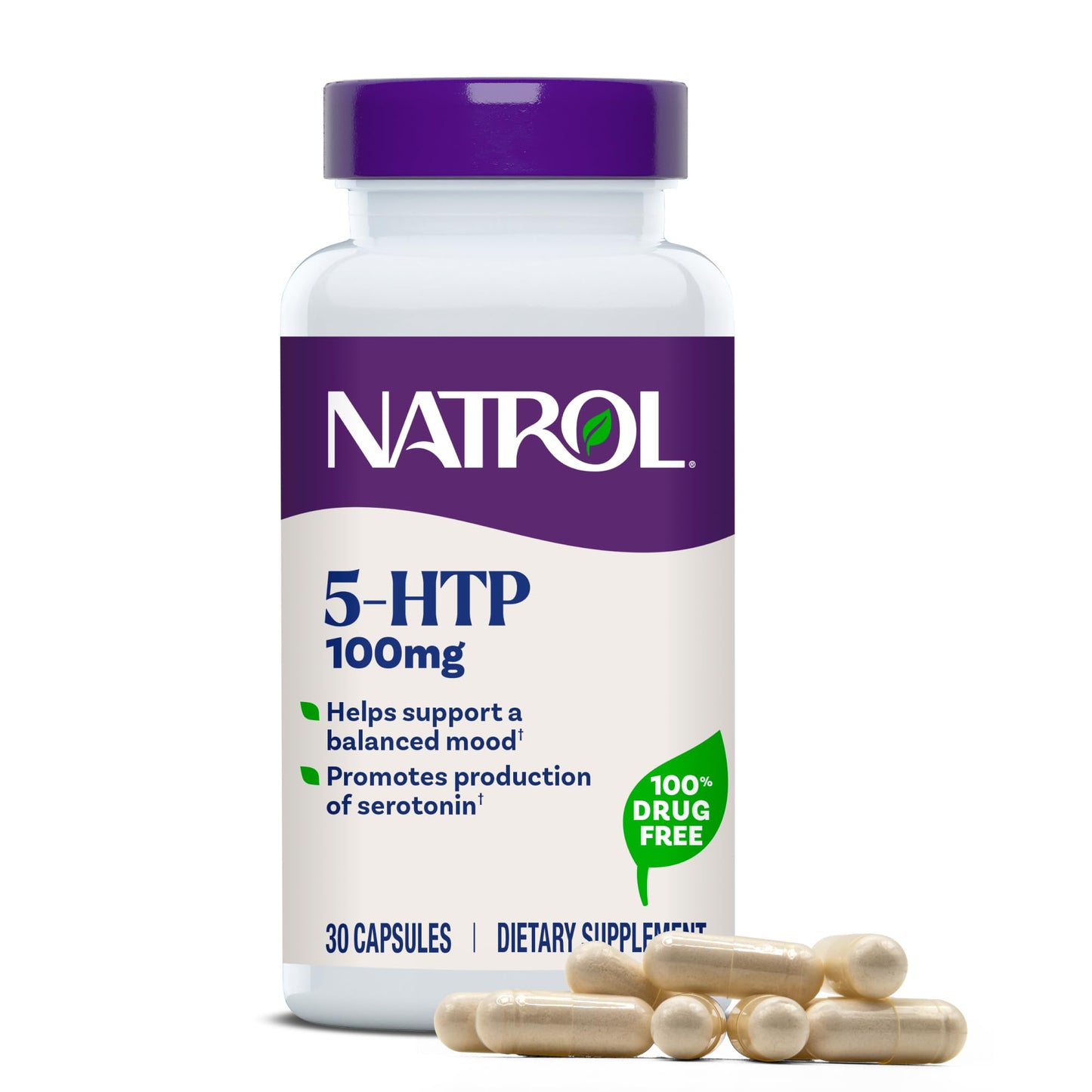 Natrol Mood + Stress 5-HTP 100 mg Capsules, 30 Count