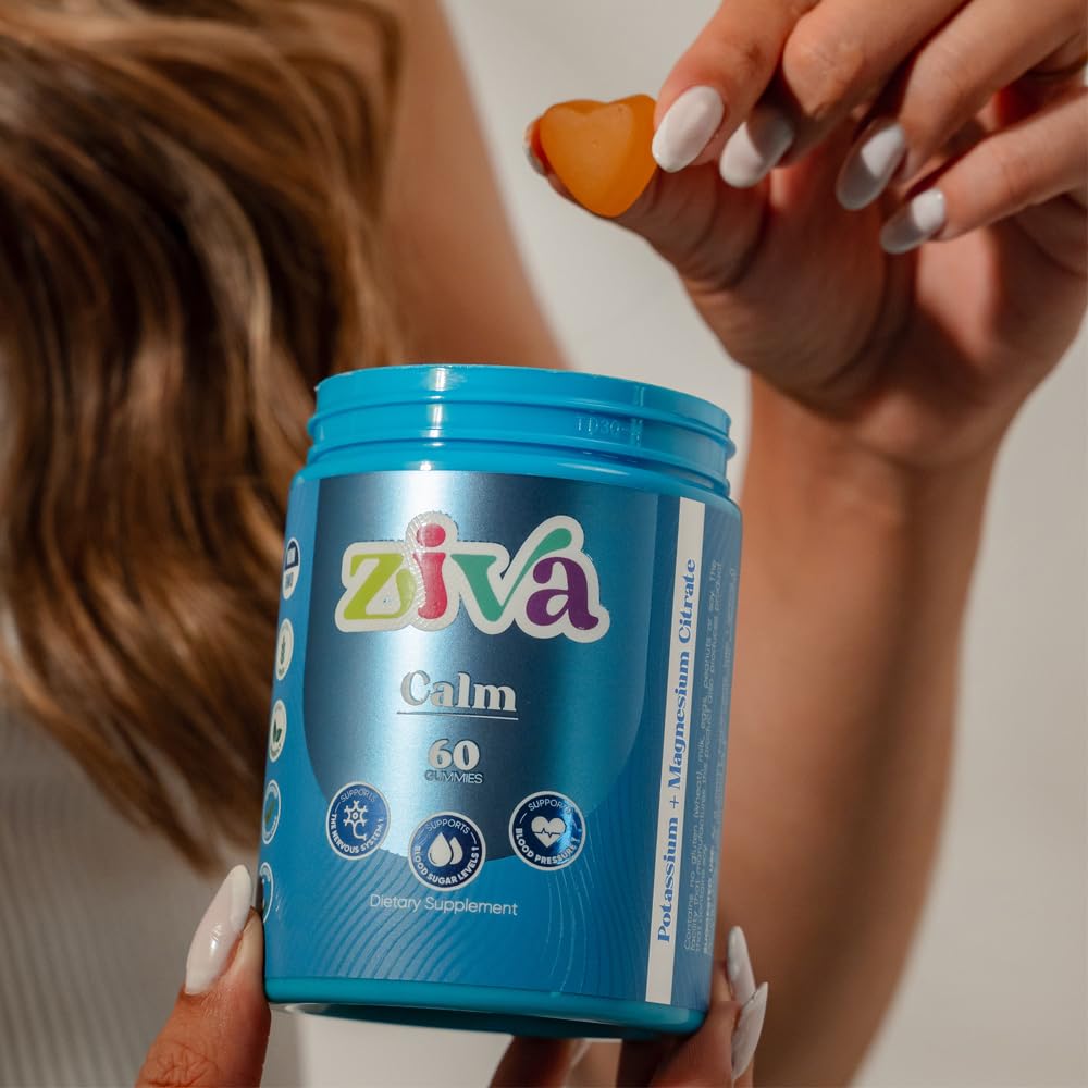 ZIVA Calm Gummies Potassium Citrate & Magnesium Citrate Supplement for Relaxation, Stress Relief & Muscle Support, 60 Count