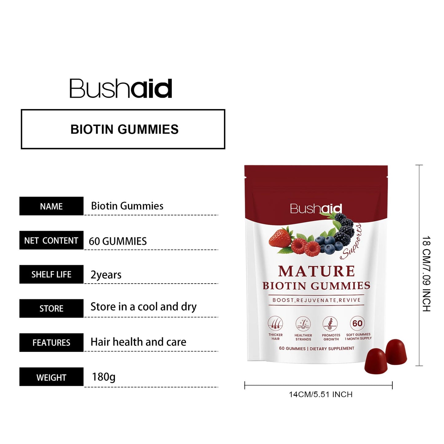 LWLQCZJ Hair Growth Gummies with Biotin, Rosemary & Saw Palmetto - Supports Healthy Hair Growth, Strength & Scalp Health, Nourishes Skin & Nails, Vegan Mixed Berry Flavor, 60 Gummies