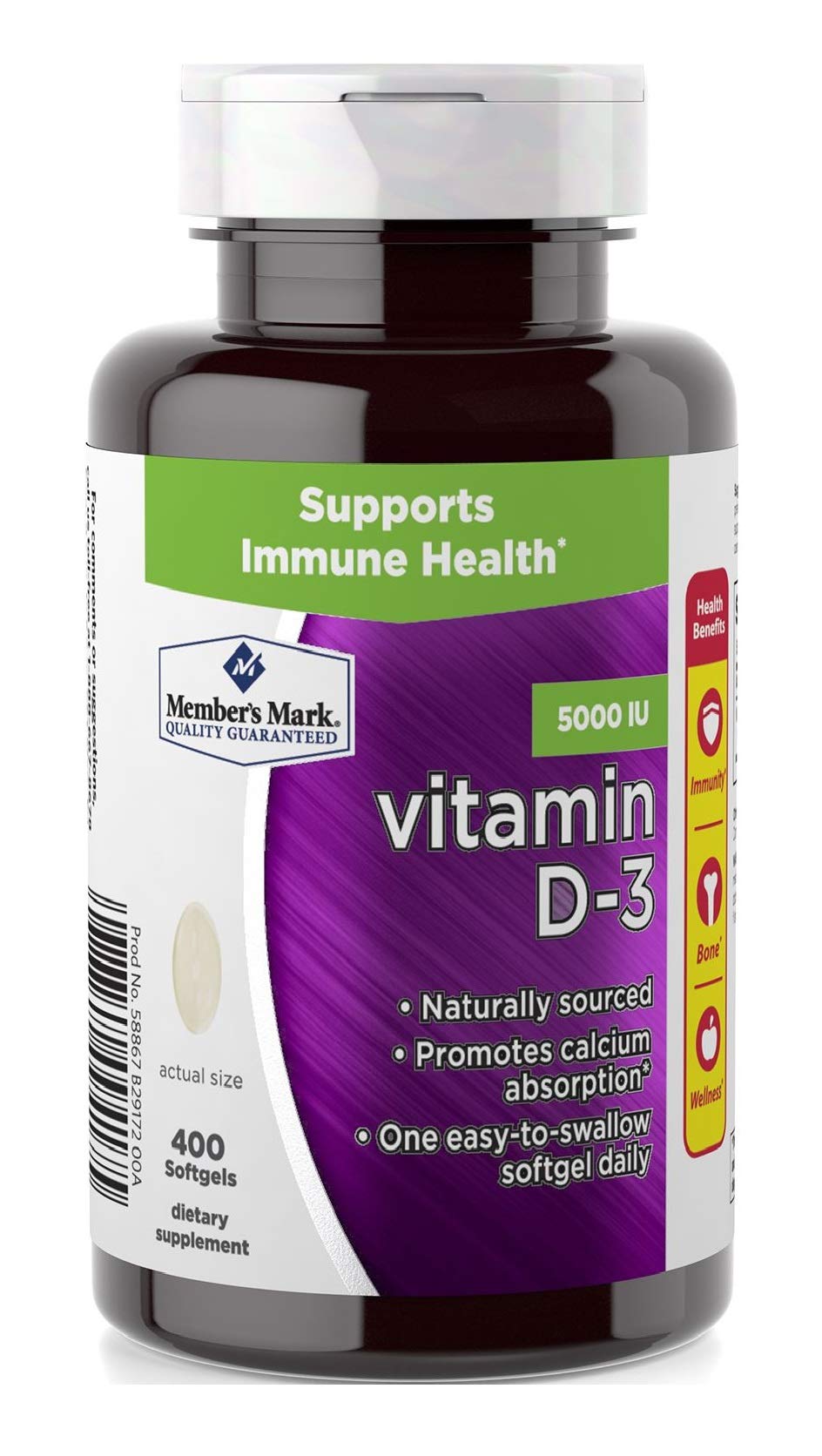 Member's Mark Vitamin D-3 5000 IU Dietary Supplement Softgel, 400 Count
