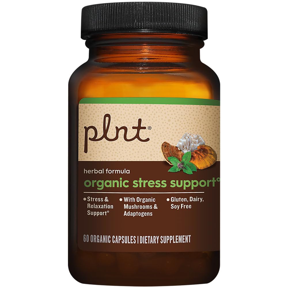plnt Organic Stress Support - Herbal Formula with Organic Mushrooms 60 Capsules