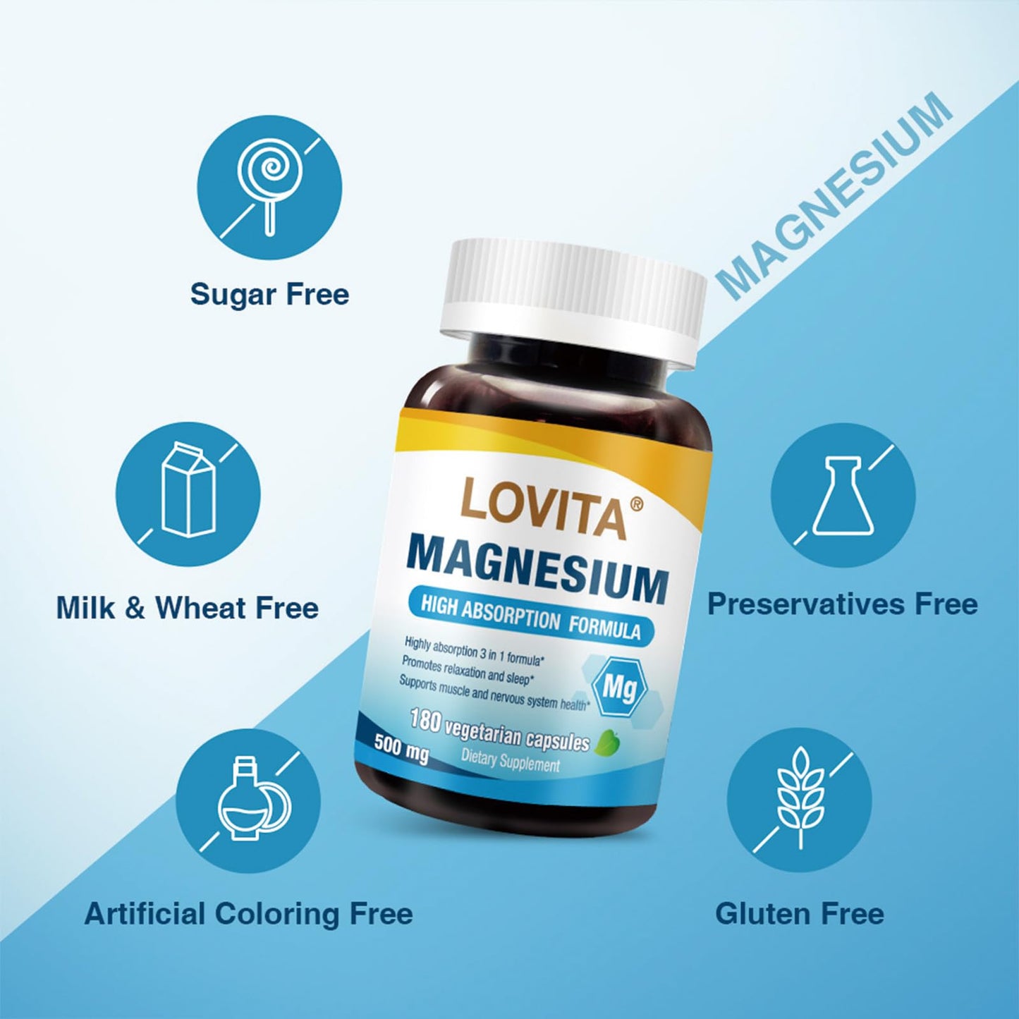 LOVITA Triple Magnesium Complex 500mg Capsules 180 Count