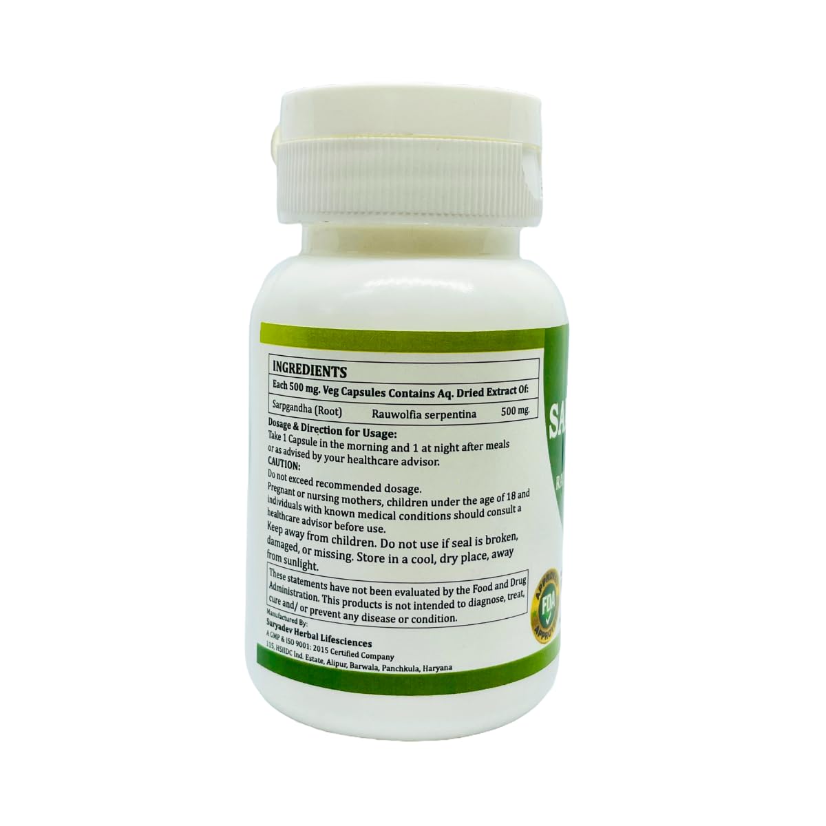 Generic Sarpgandha (Rauvolfia Serpentina) 500 mg Capsules, 60 Count
