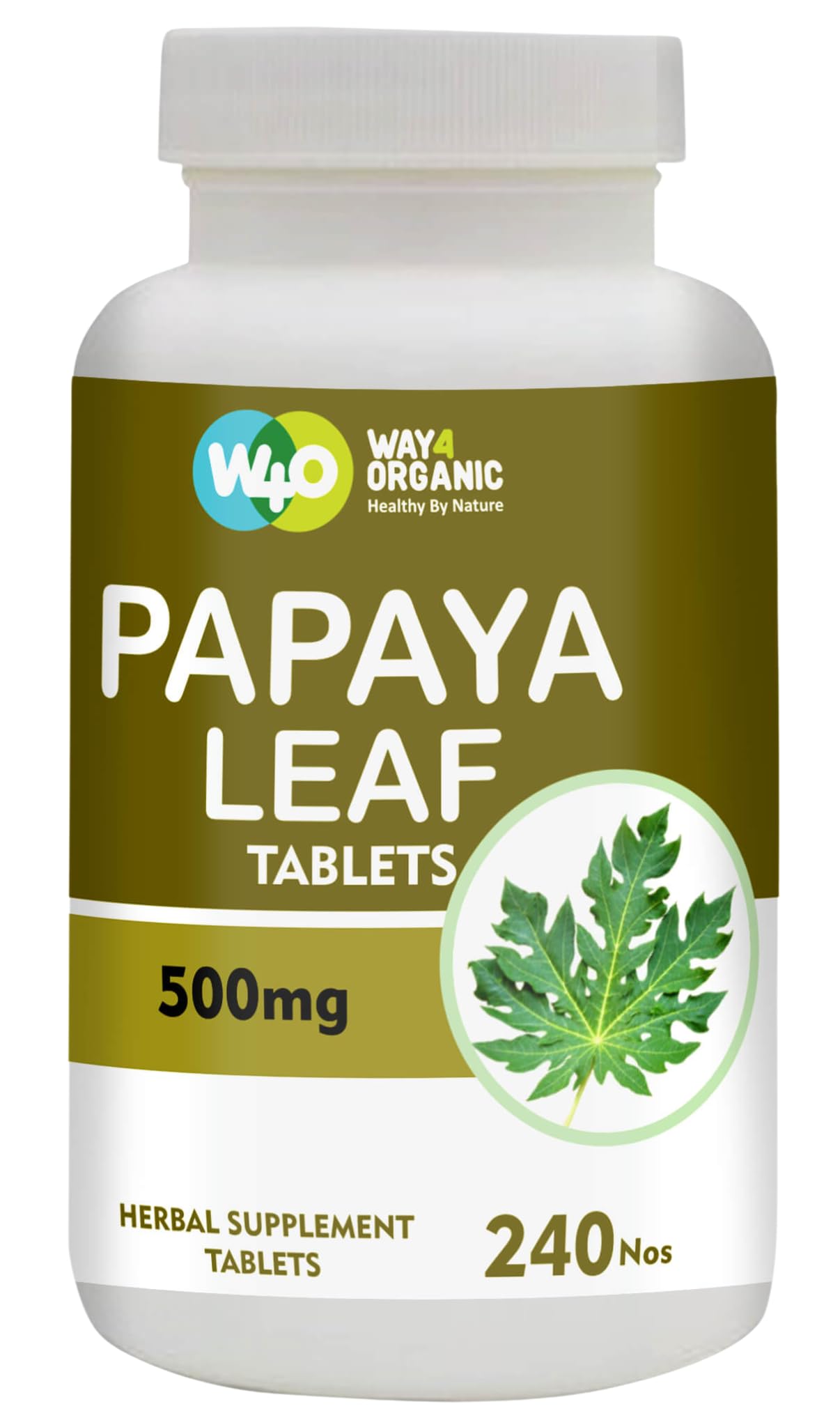 WAY 4 ORGANIC W4O Papaya Leaf Extract 500 mg, 240 Tablets