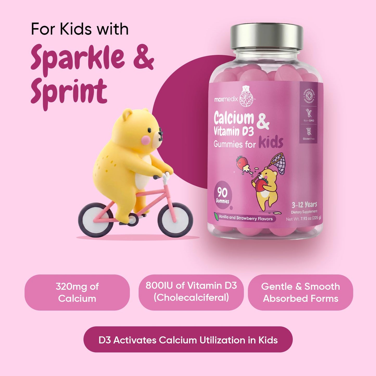 maxmedix Kids Calcium with Vitamin D3 Gummies, 90 Count