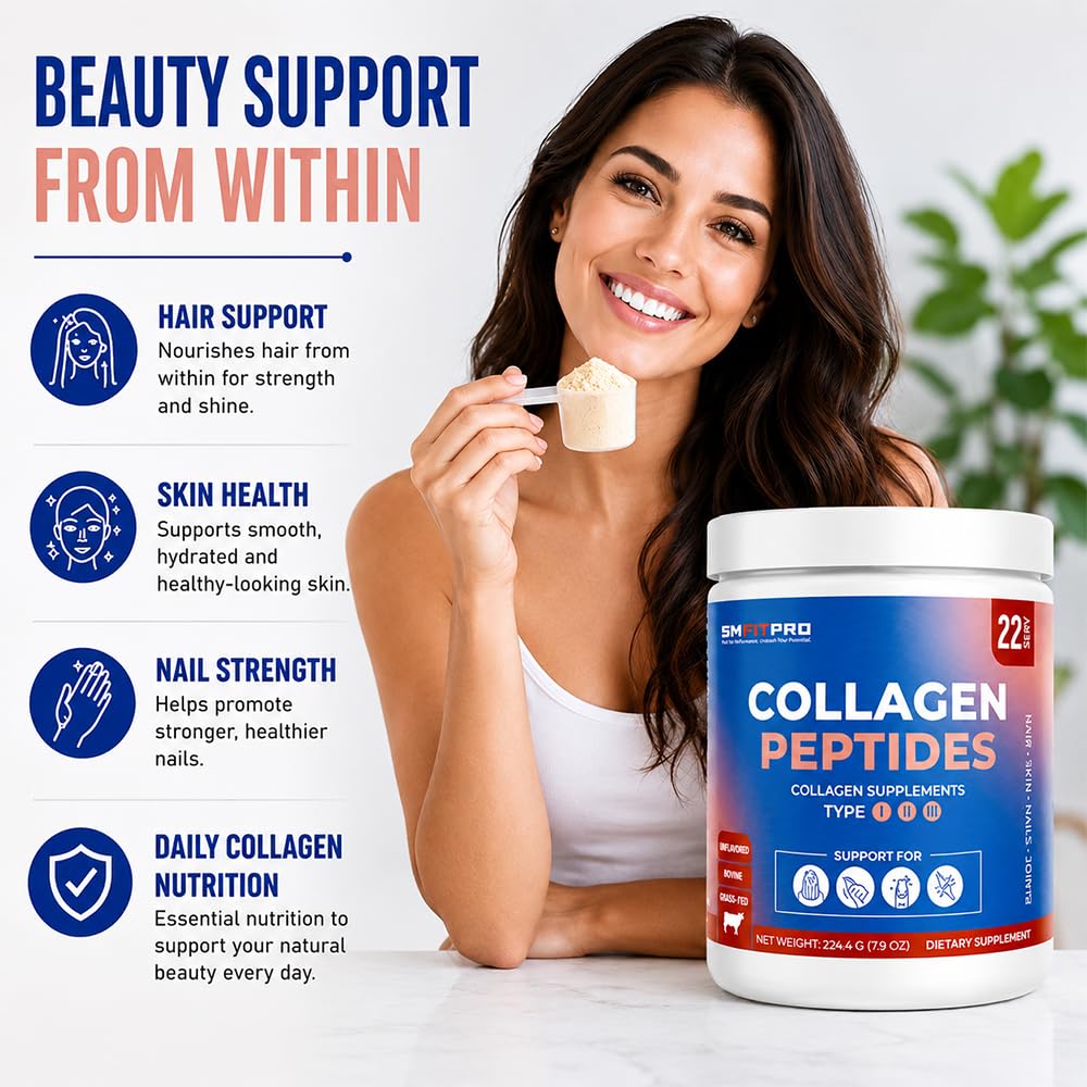 Sm Fit Pro Grass-Fed Unflavored Collagen Peptides Powder, 7.9 Ounce