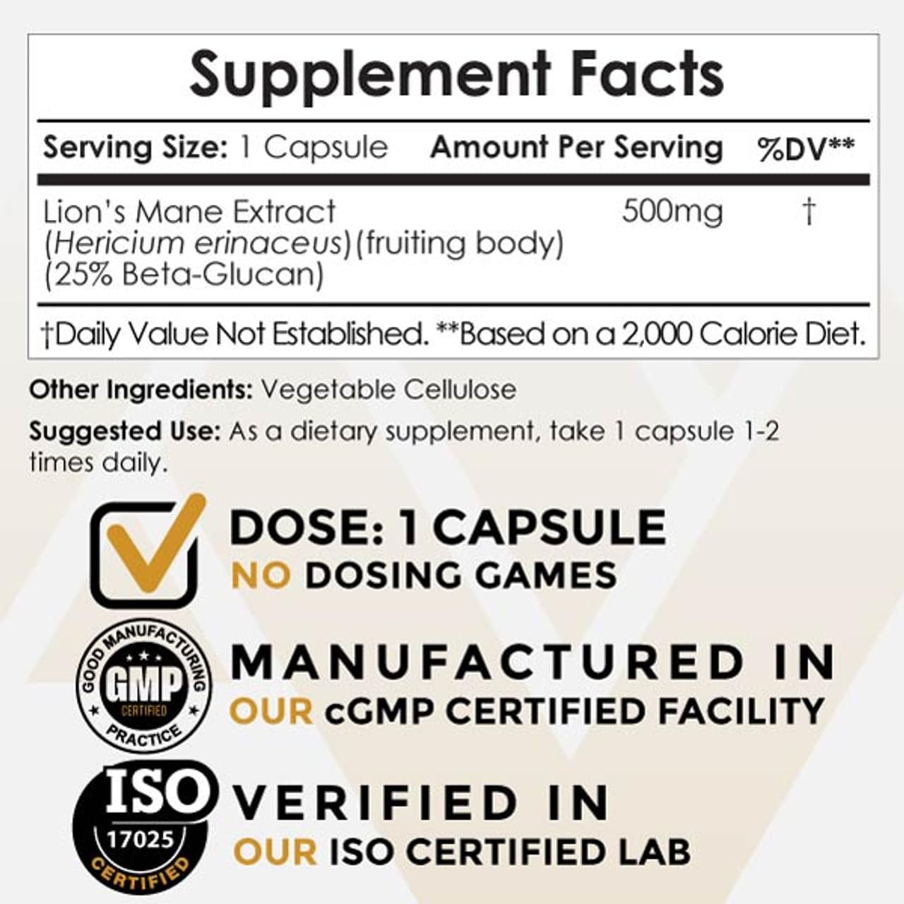 Nootropics Depot Lions Mane Mushroom Capsules 60 Count