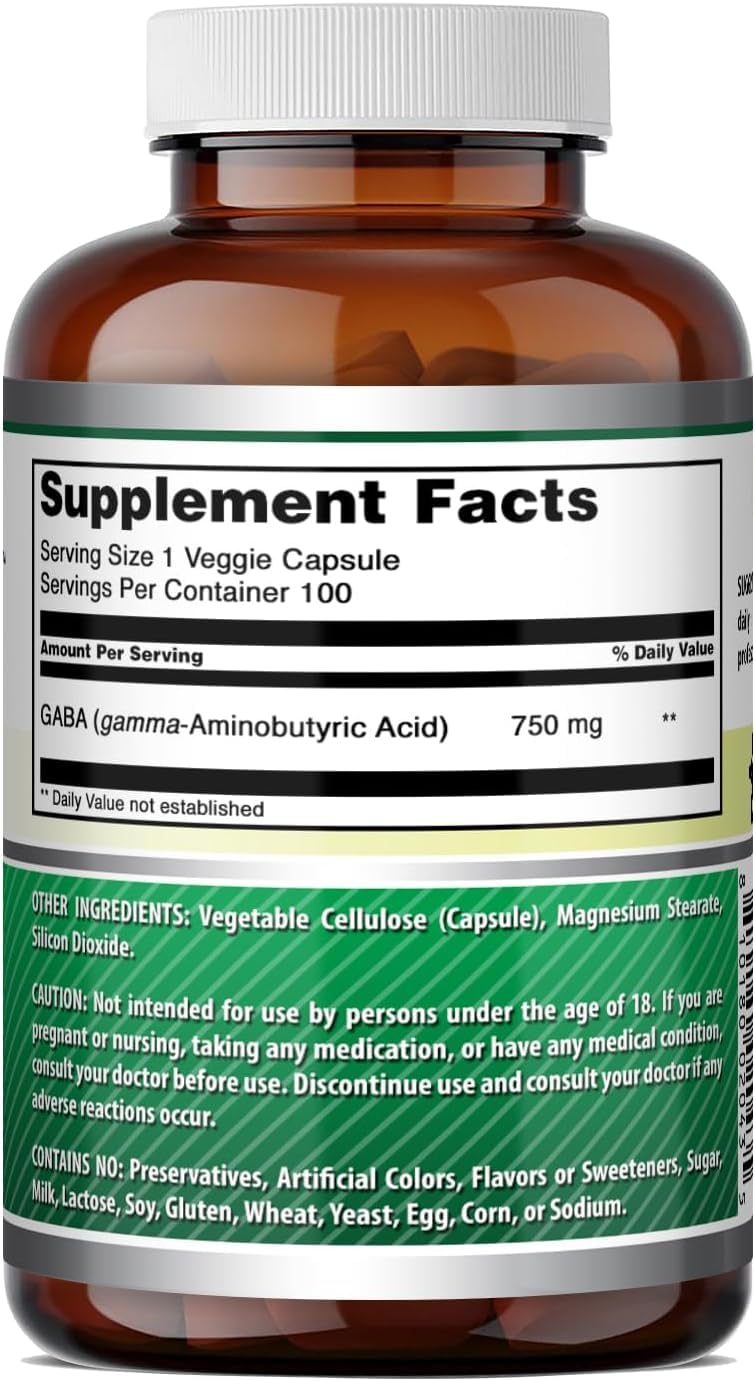 Amazing Nutrition GABA 750mg Veggie Capsules, 300 Capsules