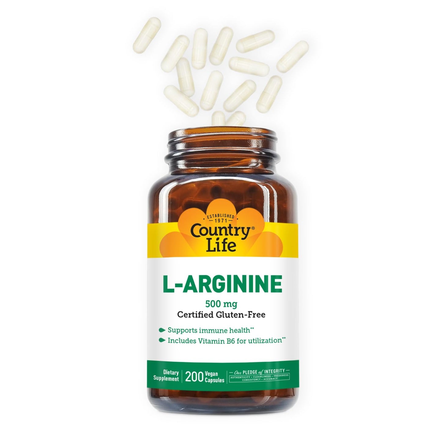Country Life L-Arginine with Vitamin B-6 500mg Capsules, 200 Count