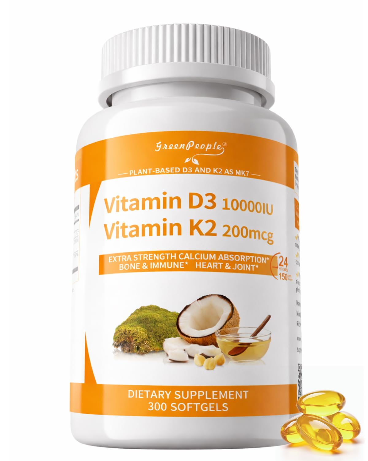 GREENPEOPLE Vitamin D3 K2 (MK-7) Softgel, 300 Count