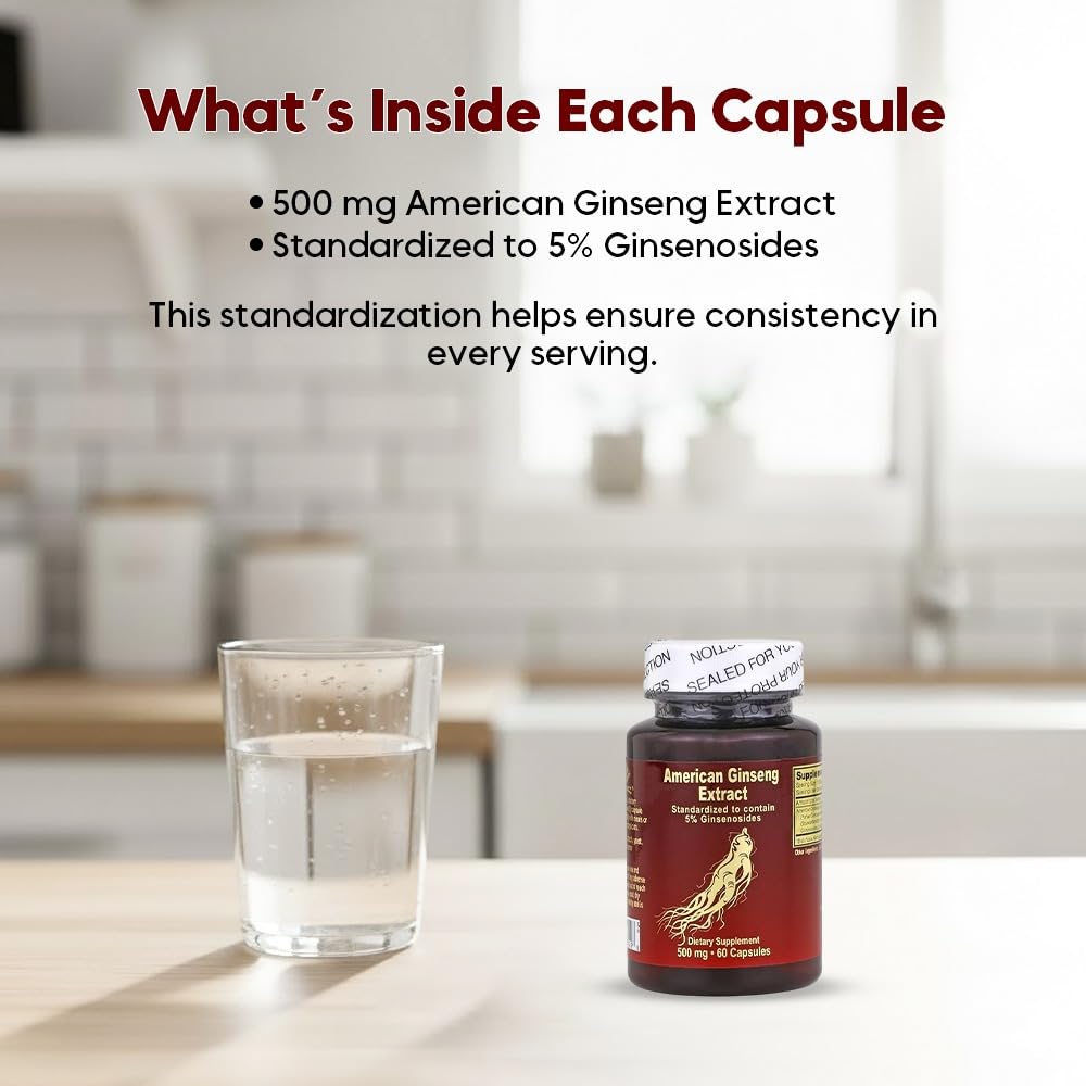 Nu-Health American Ginseng 500mg, 5% Ginsenosides, 60 Capsules