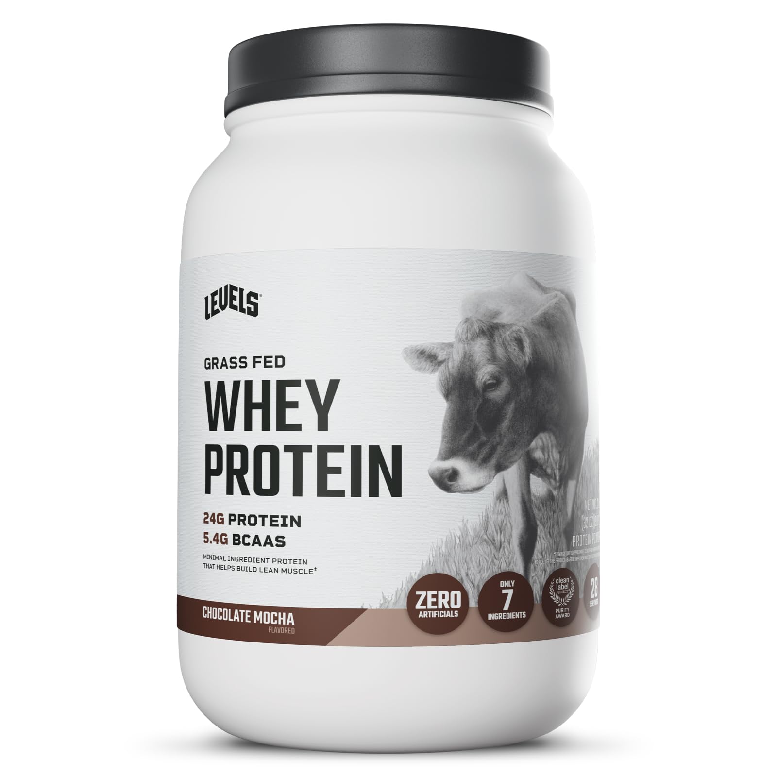 Levels Grass Fed Whey Protein Powder, Chocolate Mocha, 32 Servings
