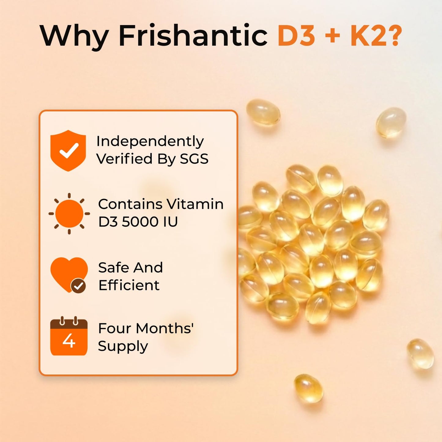 Frishantic Vitamin D3 K2 5000IU Capsule 1 Count