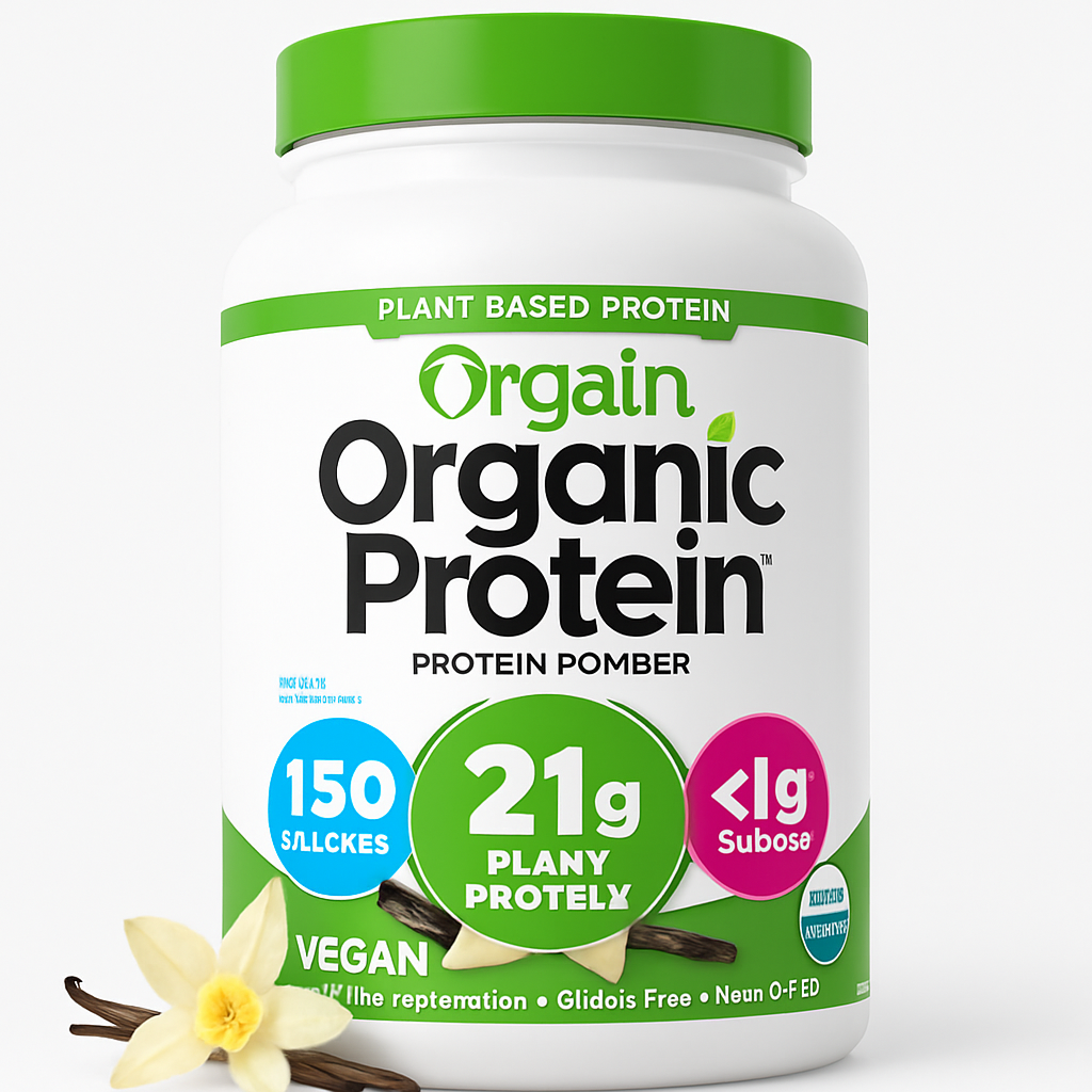 Orgain Organic Vegan 21g Protein Powder, Vanilla Bean, 2.03 lb Pack 1