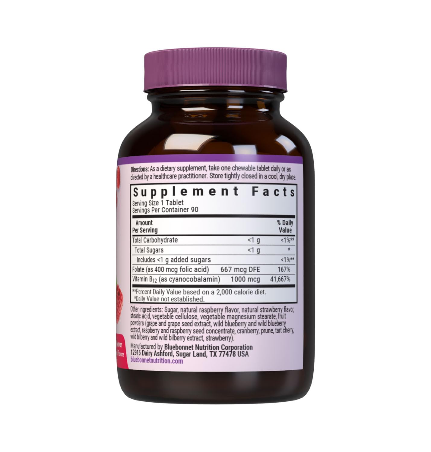 BlueBonnet Earth Sweet Vitamin B12 & Folic Acid Chewable Tablets, 90 Count