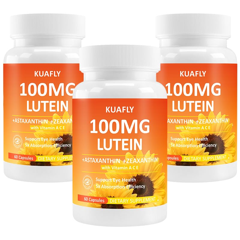 KUAFLY Lutein and Zeaxanthin with Astaxanthin 50mg Eye Vitamins Capsules, 180 Count