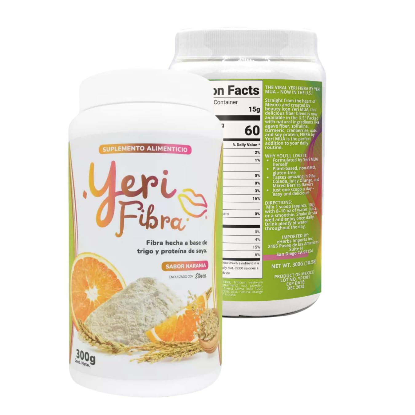 YERI FIBRA Daily Fiber Powder, Orange Flavor, 10 oz